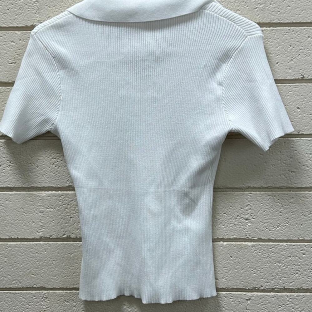 White Collared Ribbed Top size S - Picture 6 of 8